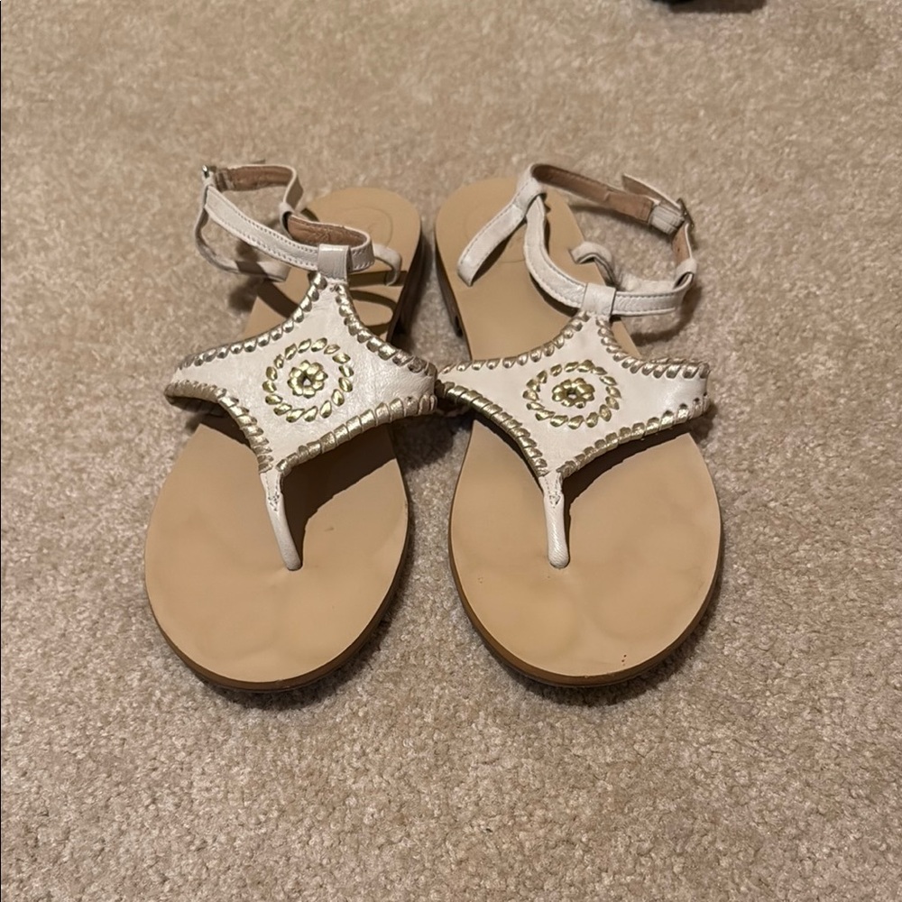 Jack Rogers White and Tan Flat Sandals with Thong Design